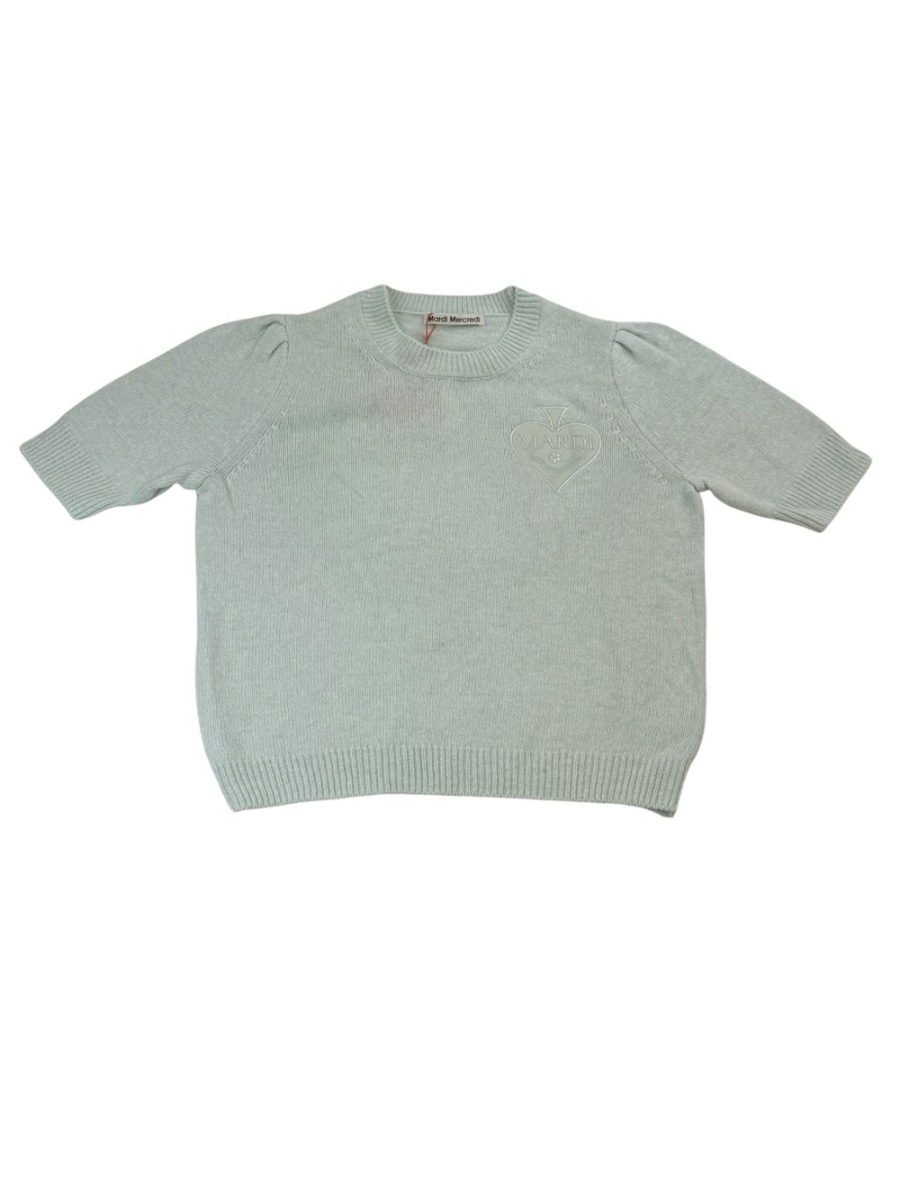 Mardi Mercredi Short Sleeve Knit Sweater Shirt Pale Green Size Medium Korean